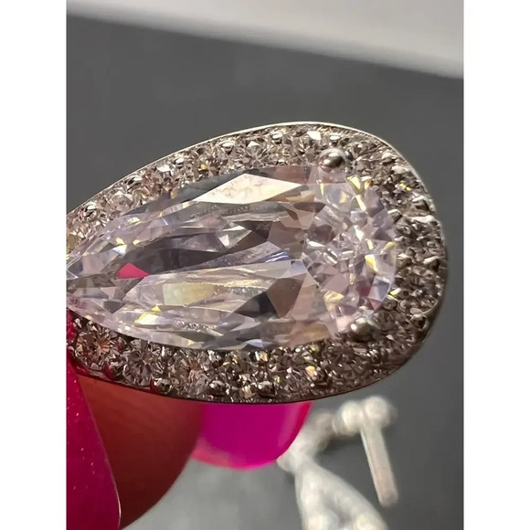 Teardrop CZ sterling silver dangle earrings - Picture 9 of 10